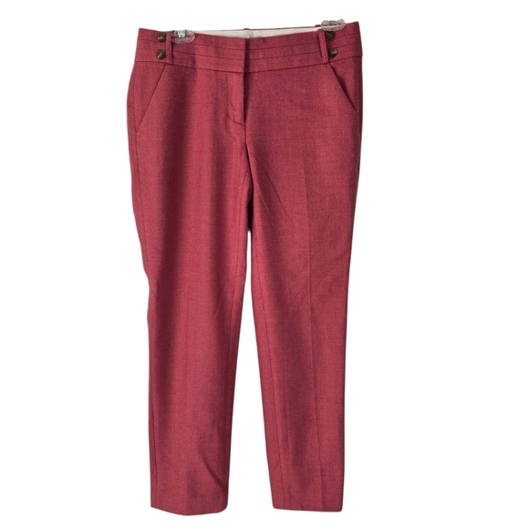 Loft Marisa Straight Wool Blend Pants Size 2 Pink Spice Careerwear Button Detail - Picture 2 of 14